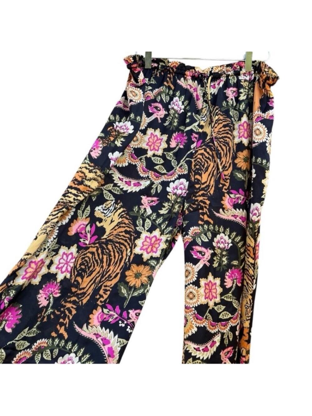 🆕 NWT FP Pajama SET Iron Combo Tiger Floral Print SILKY oversized XL Long Tall - Picture 8 of 16
